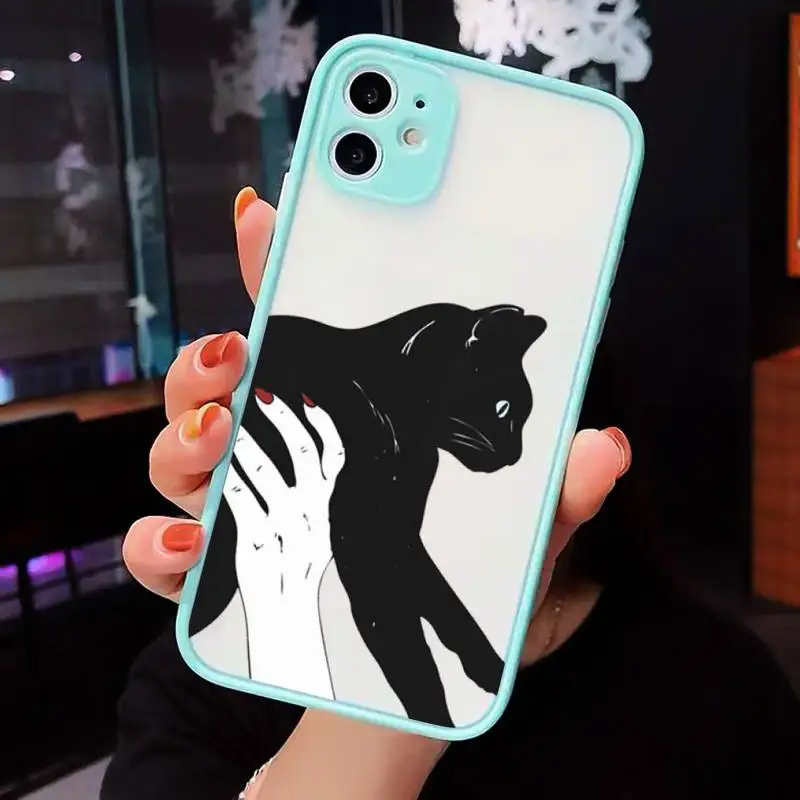 

Lovely cartoon black cat animal Phone Cases matte transparent For iphone 7 8 11 12 plus mini x xs xr pro max cover