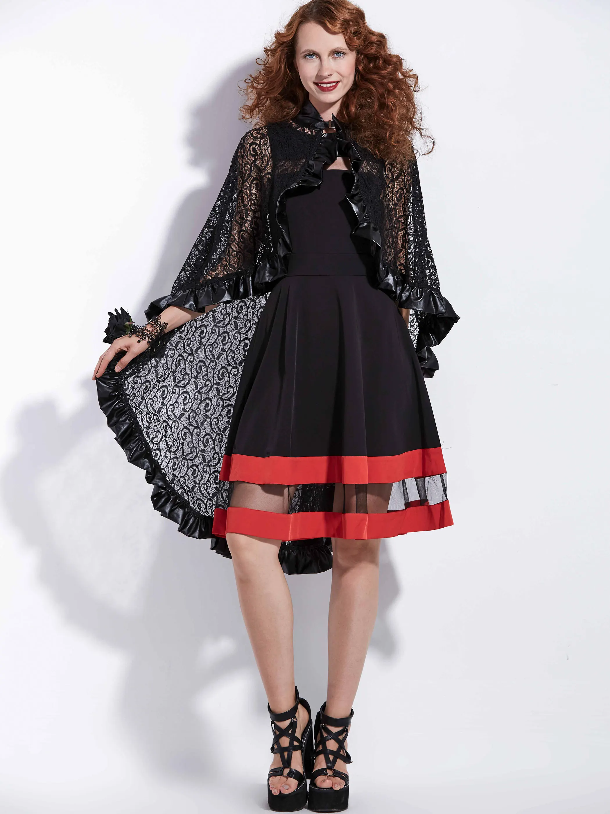 

Rosetic Gothic Lace Cape Women Elegant Black Vintage Luxury Fashion Ponchos Casual Long Shawl Transparent Capes Summer 2020 OL