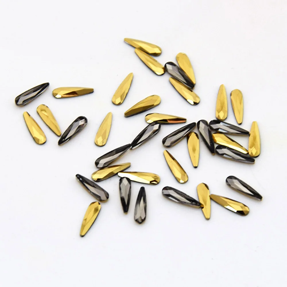 

50pcs/Bag Crystal 3D Nail Art Long Water Drop Rhinestones Fancy Shaped Colorful Flat Back Glass Stones Nails Art Decoration TH/6