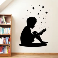 library study vinyl wall decal for kids room decor little boy reading a book home interior wall stickers boys bedroom mural z501