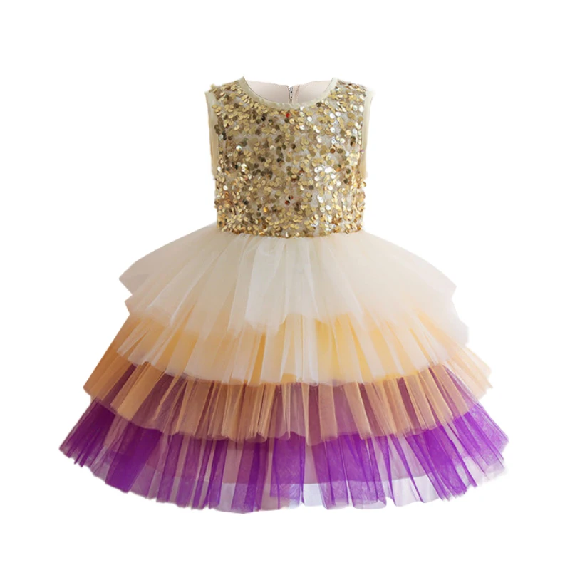 Girls dress sleeveless sequin girls cake puffy princess girl Christmas birthday party | Детская одежда и обувь
