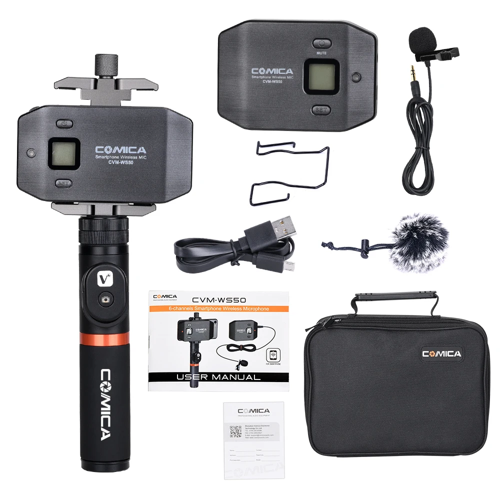 Comica CVM-WS50(A) 6 Channels Smartphone Wireless Lavalier Lapel Microphone System for iPhone Samsung Huawei Phones/DSLR Cameras |