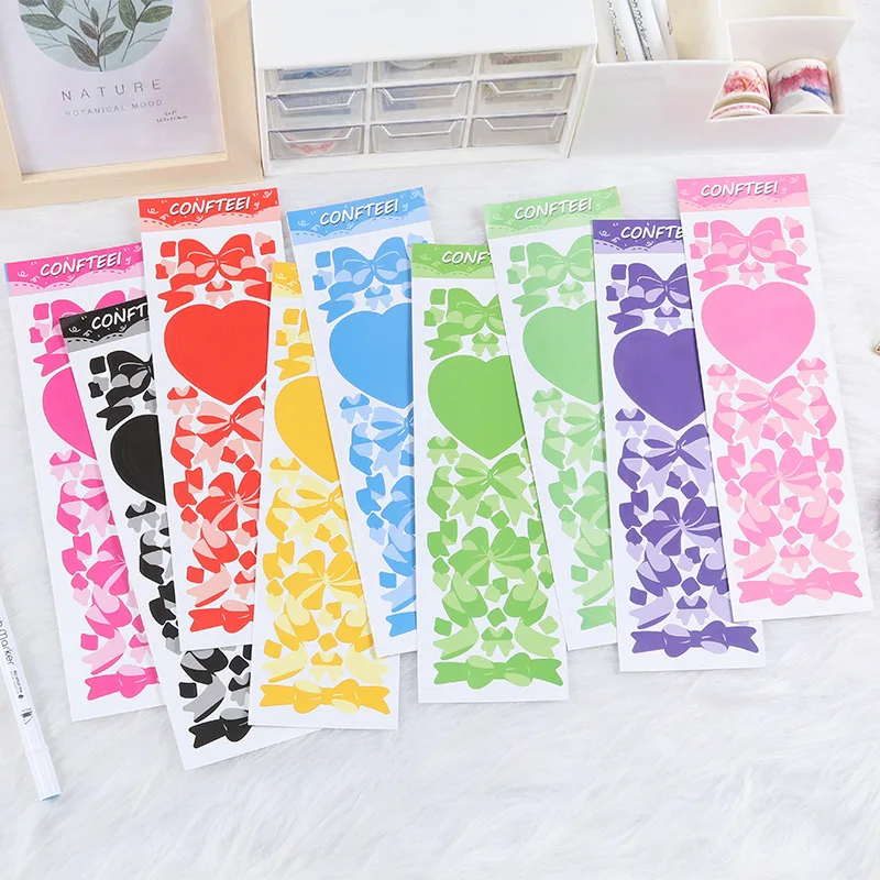 

Love Coloured Ribbon Bow Waterproof Stickers Multi-function Seal Paster Notebook Mobile Phone Stationery DIY Decorative Sticker