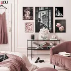 Скандинавский модный постер с розовыми цветами, сексуальная девушка в скандинавском стиле, настенная Картина на холсте, современная картина, украшение для гостиной