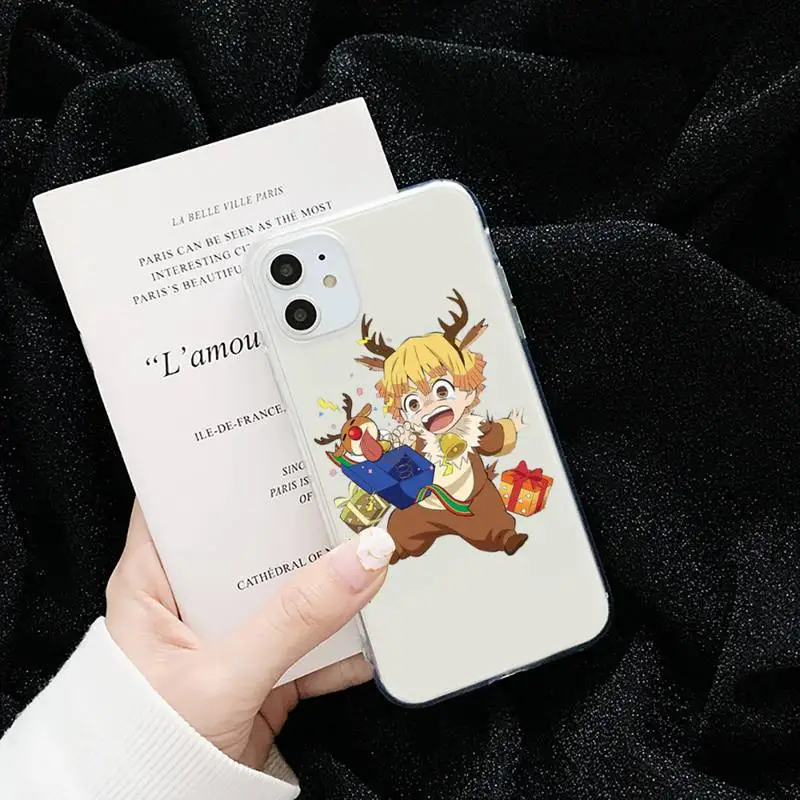 

Christmas Demon Slayer cute lovely Phone Case Transparent for iPhone 6 7 8 11 12 s mini pro X XS XR MAX Plus cover funda shell
