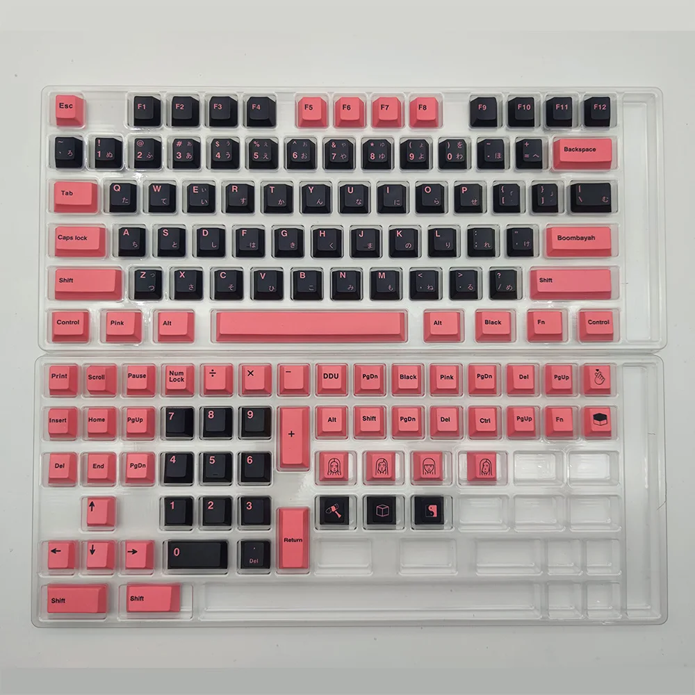 

128 Keys PBT Black Pink Keycap Cherry Profile DYE-SUB Punk Personalized Keycaps For Cherry MX Switch Mechanical Keyboard