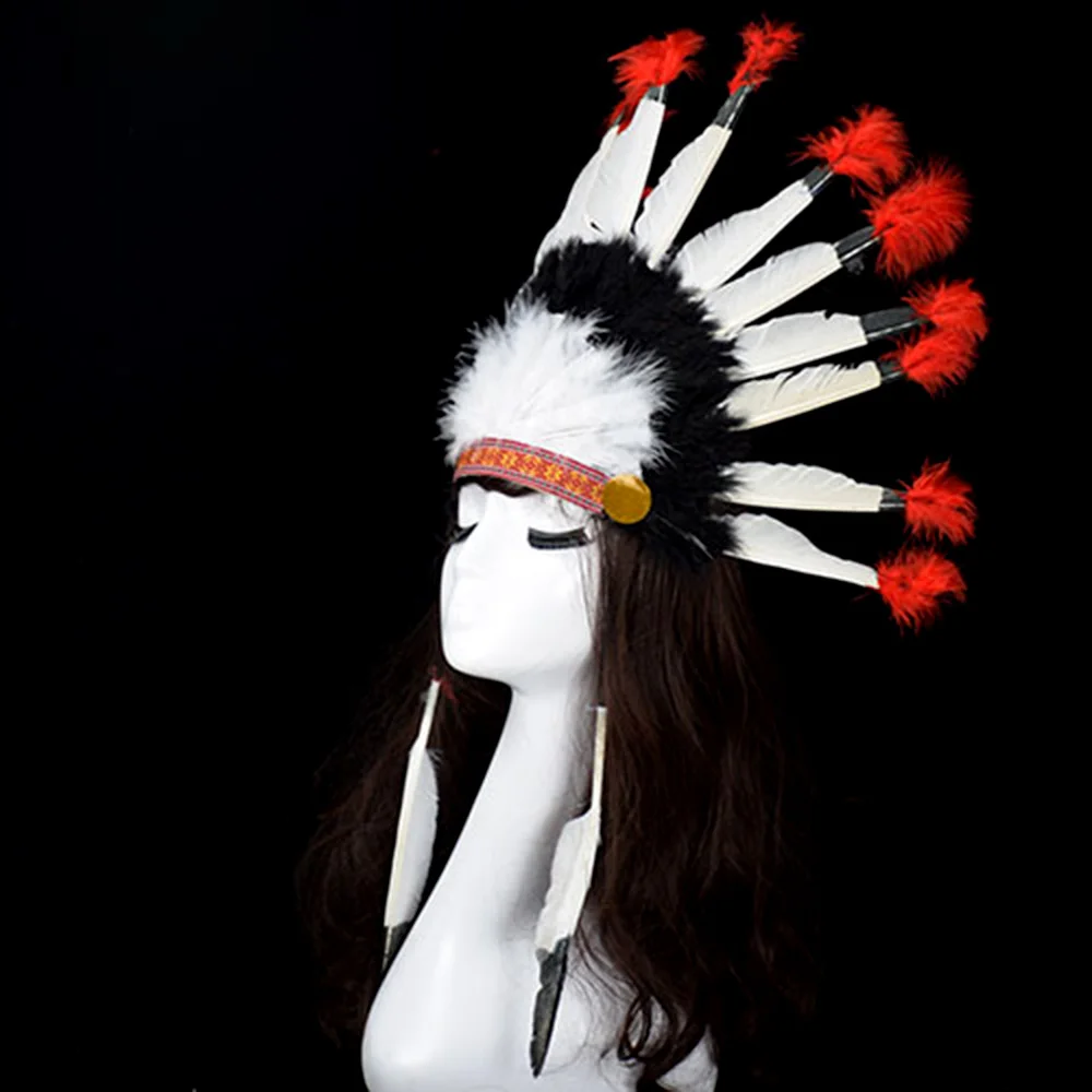 Свадебный головной убор с перьями индийский для косплея Emirates черный и белый