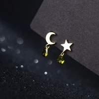 moon star real 925 silver dangle earrings with pendant green zircon golden minimalist for women 2021 fashion jewelry gift party