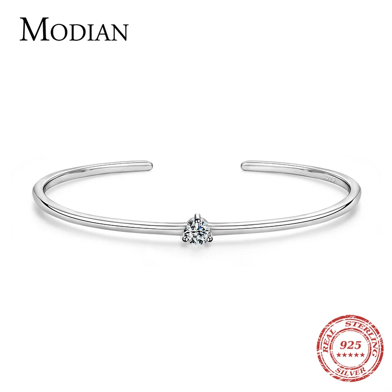 Modian 100% Real 925 Sterling Silver Round Clear Ten Heart CZ Open Bracelet For Women Fine Jewelry Charm Adjustable Bangle Gifts
