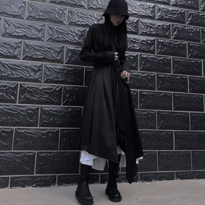 Темно осенний стиль новый галстук с асимметричной юбкой рубашкой Свободное