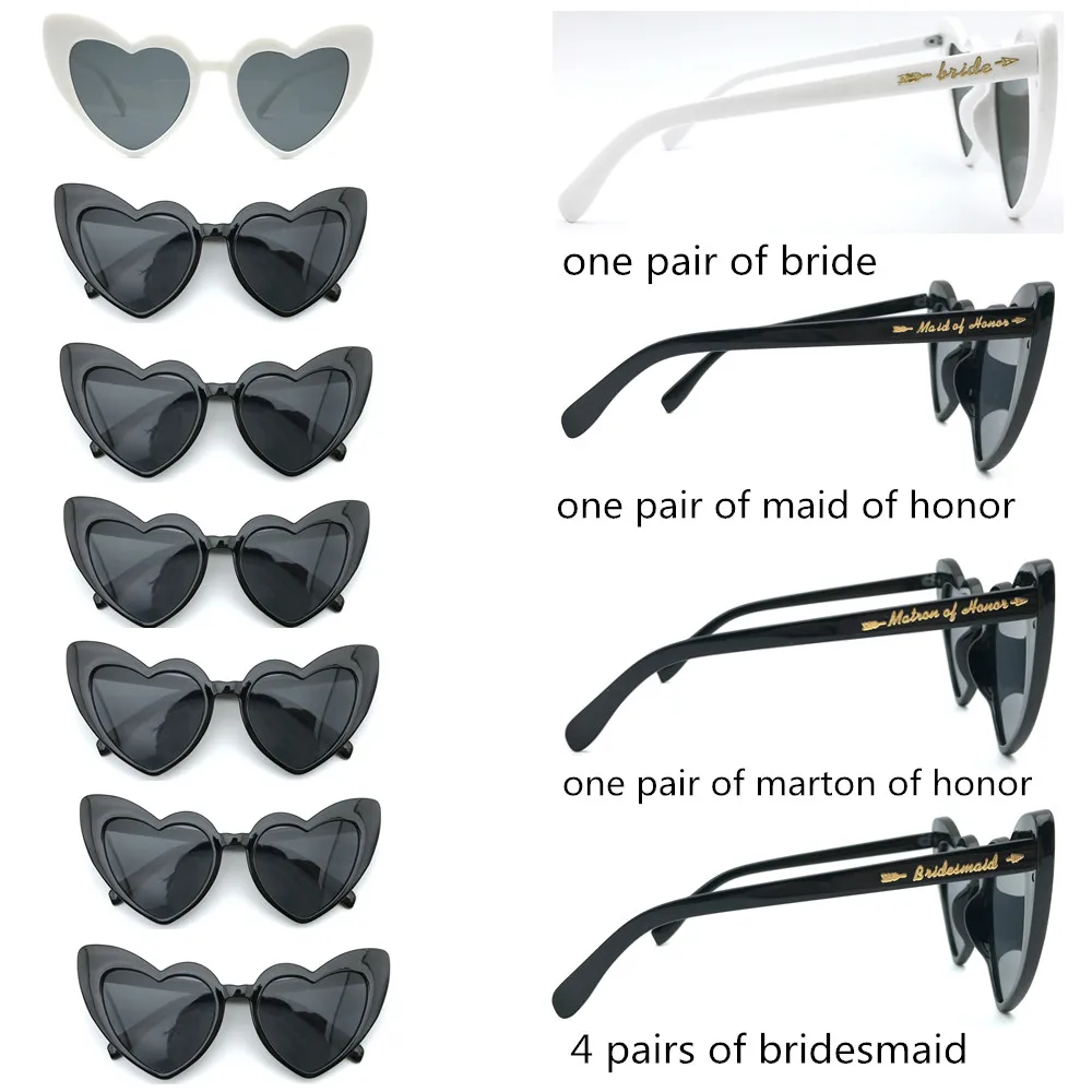 

7 Pairs/lot Wedding Retro Heart Sunglasses for Bachelorette Party Bridesmaid Sunglasses Marton Sunglasses Wedding day Sunglasses