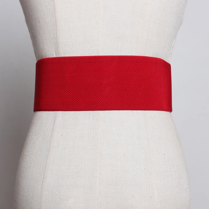 

2020 New Fashion New metal big buckle PU leather super width elastic belt women dress coat decoration belt all match