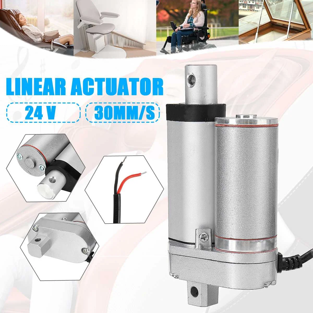 

Stroke 30mm DC 24V Electrical Linear Actuator Portable Micro Electric Linear Motor for Auto Door Window 300N/600N/1100N/1500N