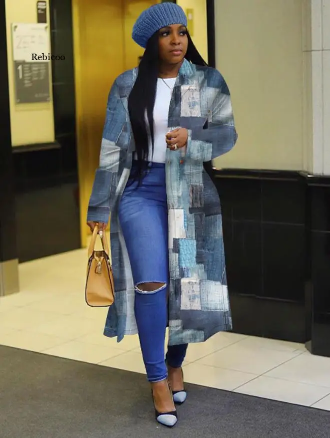 5Xl Plus Size Spring Women Jacket African Clothes Long Sleeve Printing Double-Breasted Lapel Trench Coat New | Тематическая одежда