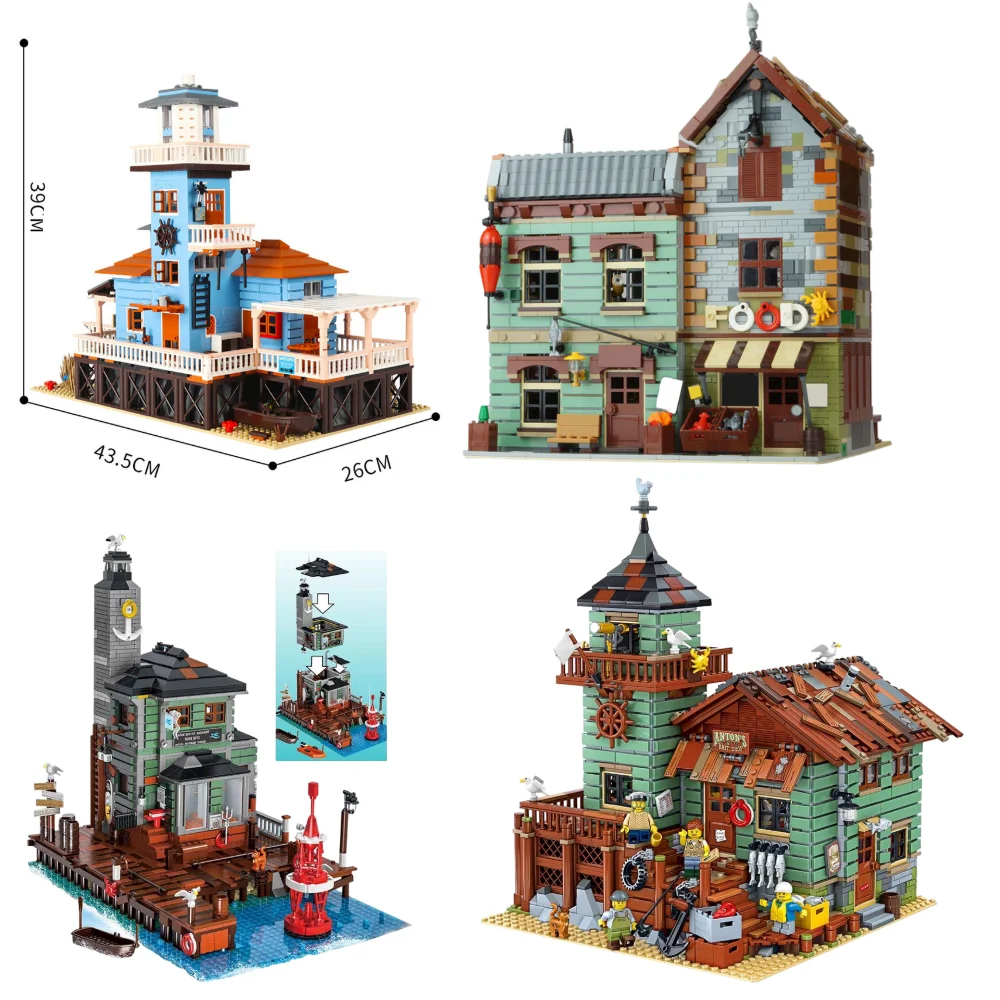 2021 строительные блоки серии Старый рыболовный дом вид на улицу капитан приставка