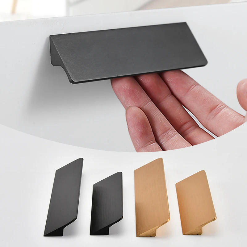 Черные золотые скрытые ручки шкафа из алюминиевого сплава для кухонного