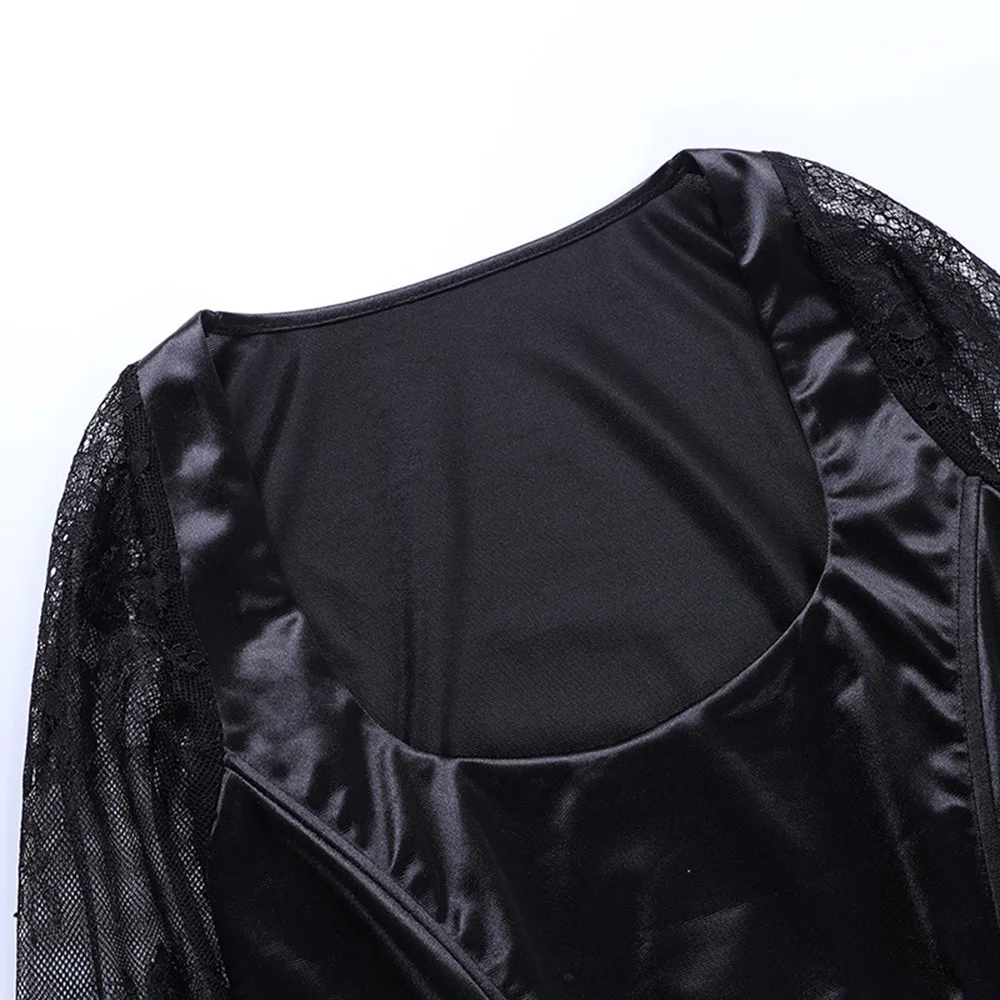 

High Street Blouse 2021 Spring Summer Sexy Fashion Designer Creative Lace Splicing Navel Corset U-neck Long Sleeve