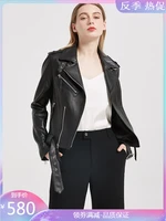 gezihang 2021 new leather clothes womens slim fitting sheepskin coat short fashion handsome motorcycle clothes