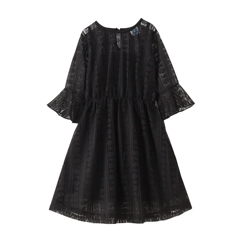 Girls Dress Summer Princess Party Frocks Black White Flare Sleeve Lace for Teens Girl 6 8 10 12 14 Years Children Clothes | Детская