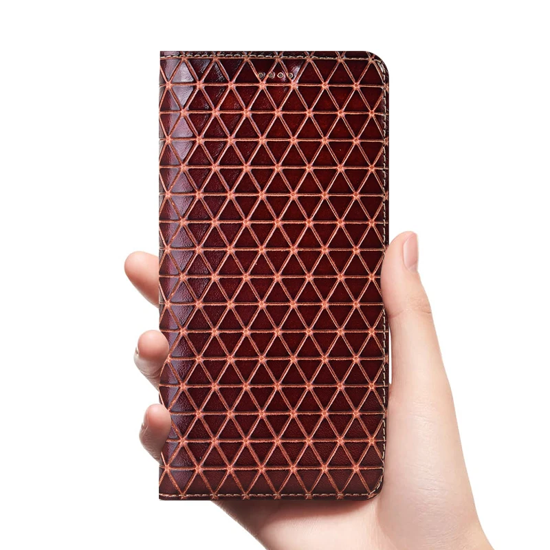 

Grid Texture Genuine Leather case For OPPO Realme X XT X2 X3 1 2 3 3i 5 5i 6 6i C1 C2 C3 C11 K5 Q X50 X50M Pro Flip Phone Cover