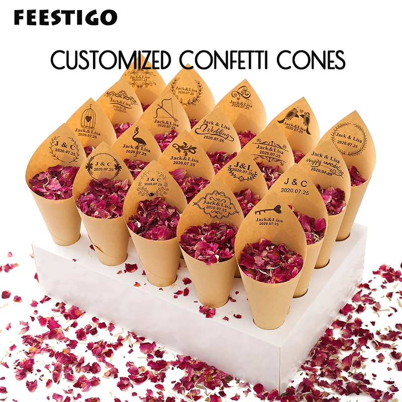

Personalized confetti cones 100% natural biodegradable rose dried flower petal confetti cone holder wedding and party decoration
