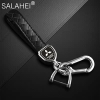 1pc leather metal car keychain shield shape double keychain key ring with logo for mitsubishi ralliart lancer 9 10 asx outlander