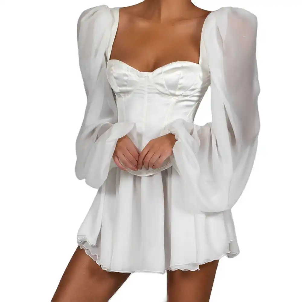 

Ins women's Lantern Sleeve ol temperament slim Sexy Chiffon Dress