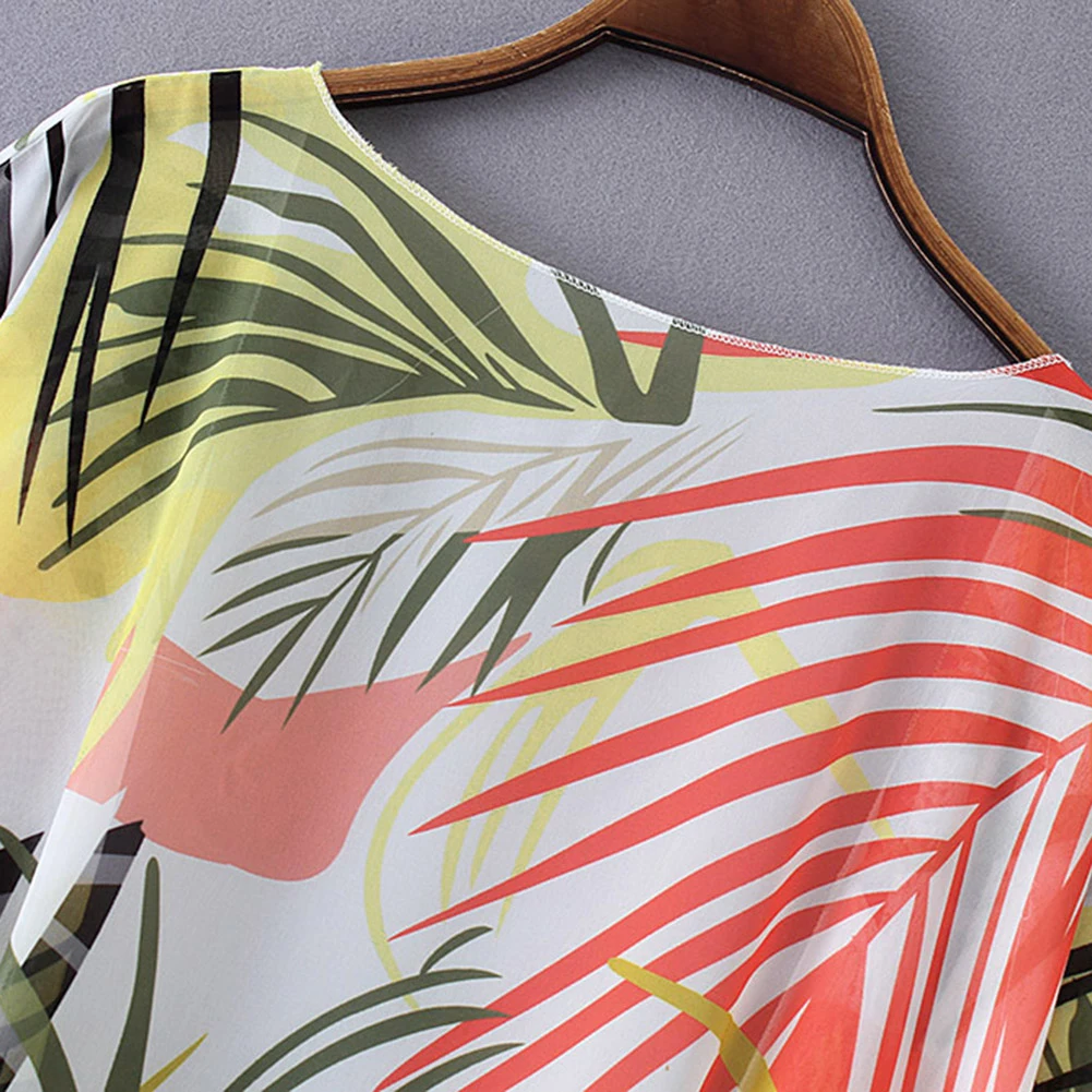 

Women Chiffon Stripe Leaf Sun Protection Front Open 3/4 Sleeve Coverup Cardigan Sunscreen comfortable cool summer beach jacket