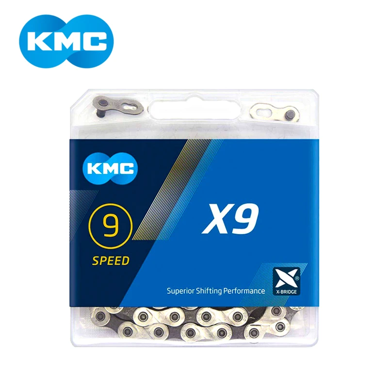 

KMC X9 MTB цепь для дорожного велосипеда 9V 116 звеньев 9/18/27 цепь для скоростного велосипеда Magic Button 9 Speed Chain оригинальная коробка