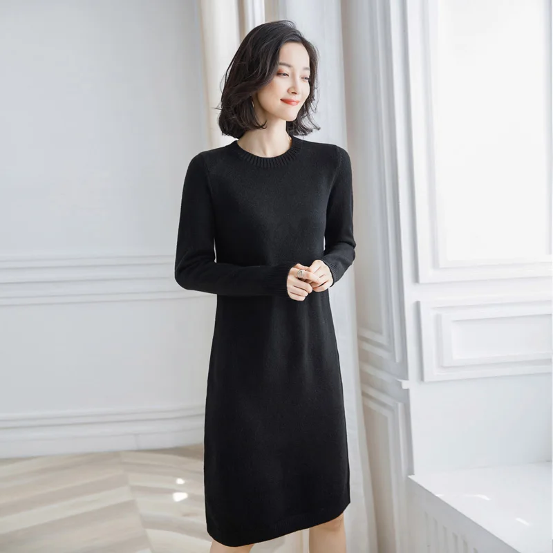 Новое поступление женский зимний осенний шерстяной свитер платье с пуговицами