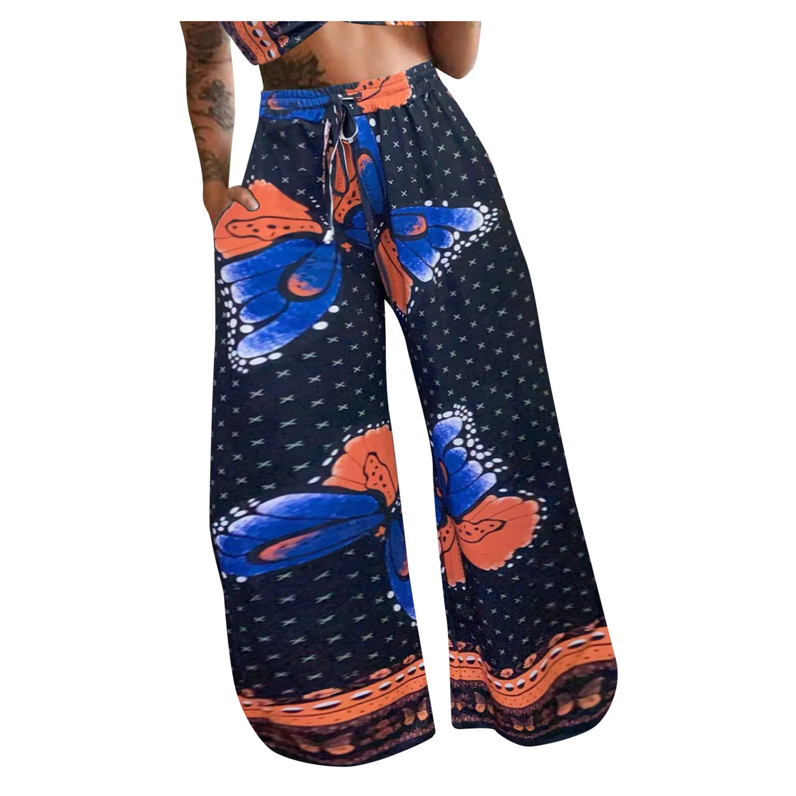 

Женские брюки с высокой талией, легкие брюки с принтом, длинные брюки в стиле бохо, пляжные брюки с карманами, широкие брюки, женские брюки