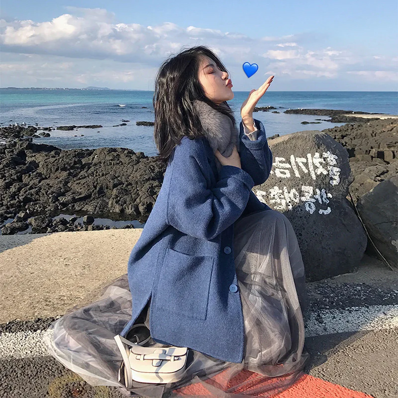 

Winter Wool Cashmere Coat Women Warm Outerwear Ladies Thicken Short Trench Coats Elegant Female Office Wear Korean Clothing