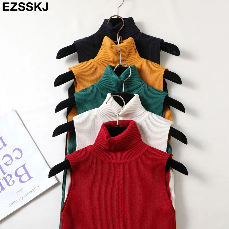 Топ женский трикотажный без рукавов с высоким воротником на весну-осень - купить