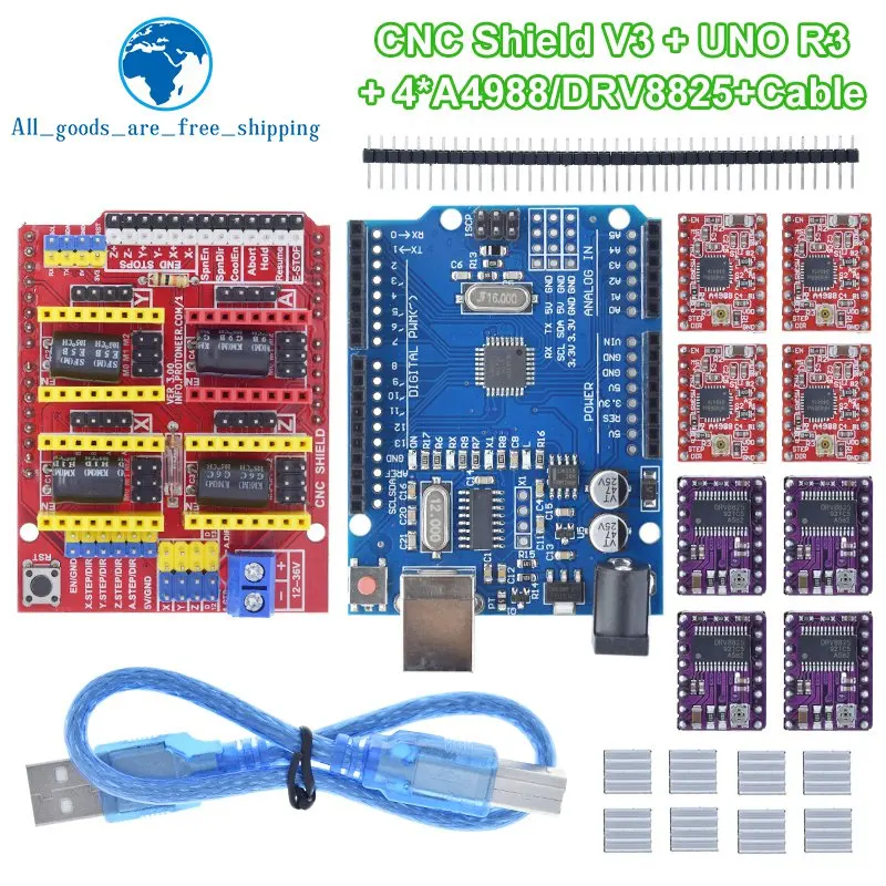 TZT ЧПУ щит V3 гравировальный станок 3D печать + 4 шт. DRV8825 или A4988 Плата расширения