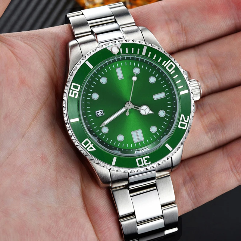 Темпераментные мужские часы с зеленым циферблатом без логотипа Роскошные Бизнес