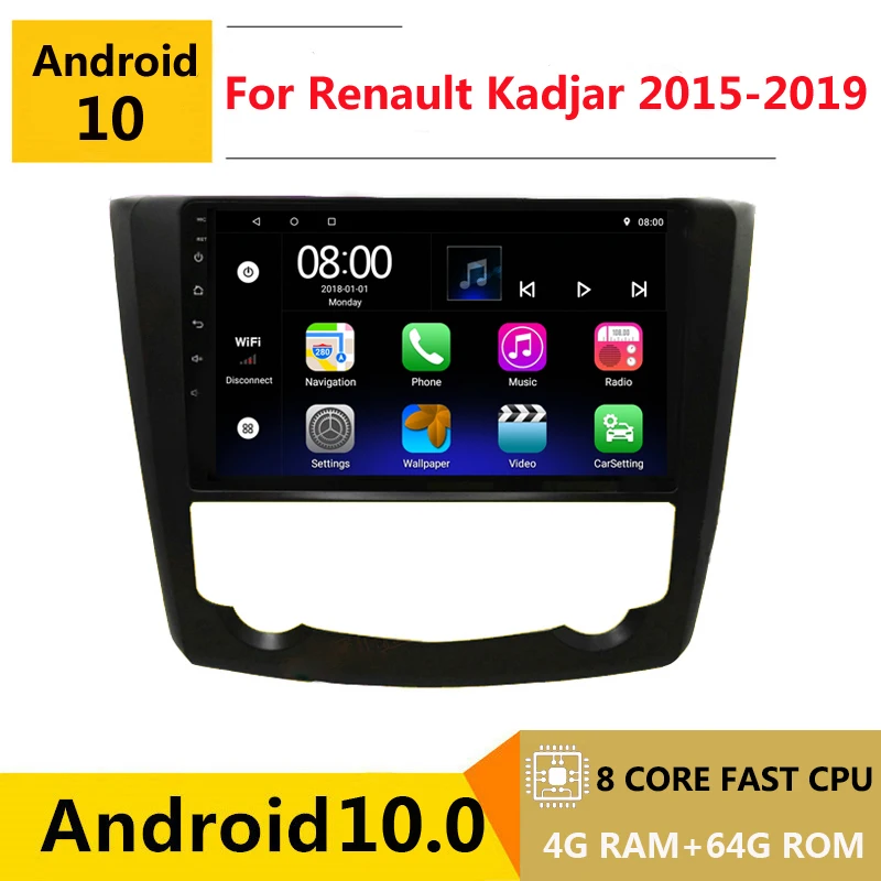 

8-ядерный автомобильный DVD мультимедийный плеер Android 10 GPS для Renault Kadjar 2015 2016 2017 2018 2019 аудио автомобильное радио стерео навигация