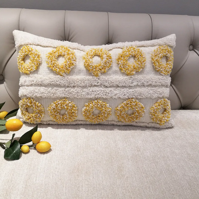 

Luxury Simple Chenille Tufting Cushion Cover Tassels Daisy Donuts Pattern Geometric Pillowcase Hand-embroidered Nordic sofa Deco