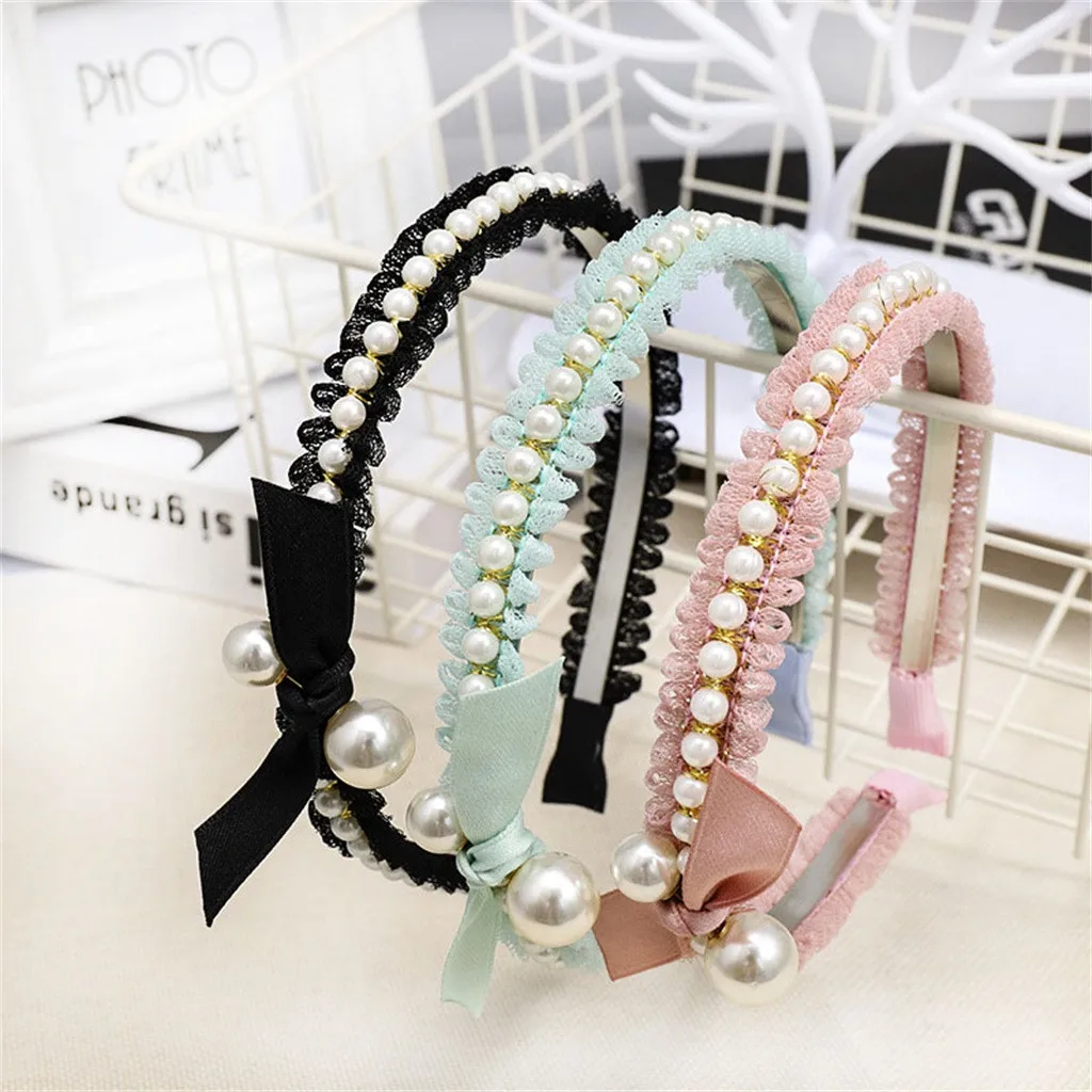 Женский кружевной бант Воротник с жемчугом отделанный бисером обруч для волос