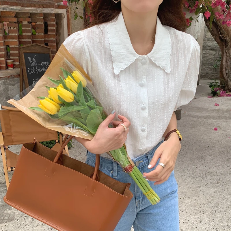 

Alien Kitty Hot White Embroidery Blouses Chic 2021 Femme French Sweet Elegant Shirts Summer Retro Prom Loose Vintage New Tops