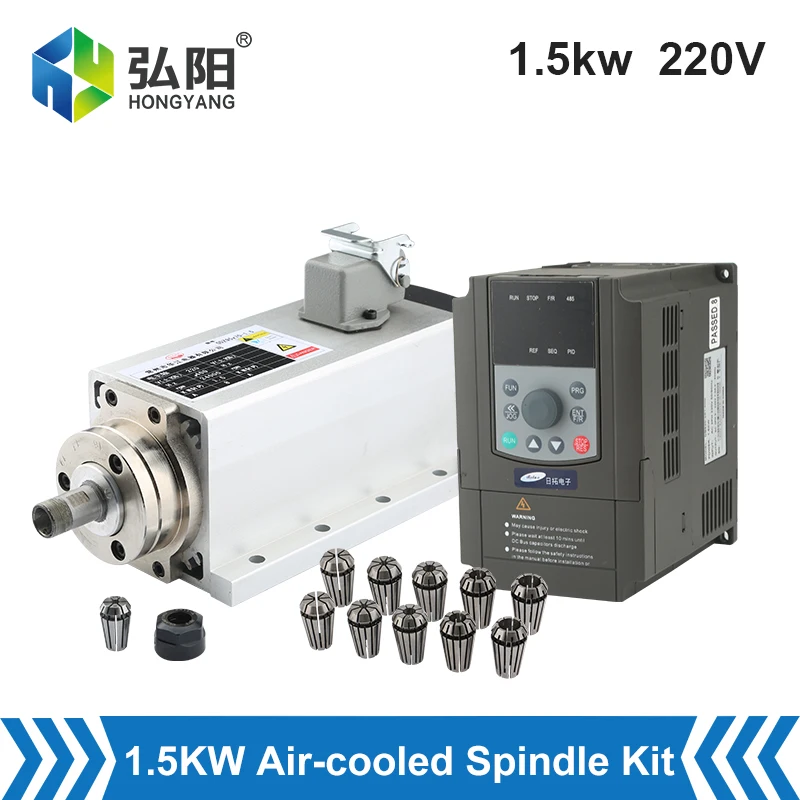 

CNC Spindle Motor 1.5kw 220V Square Air-Cooled Spindle Motor + VFD Inverter + With ER11 Chuck Set For CNC Router Milling Machine