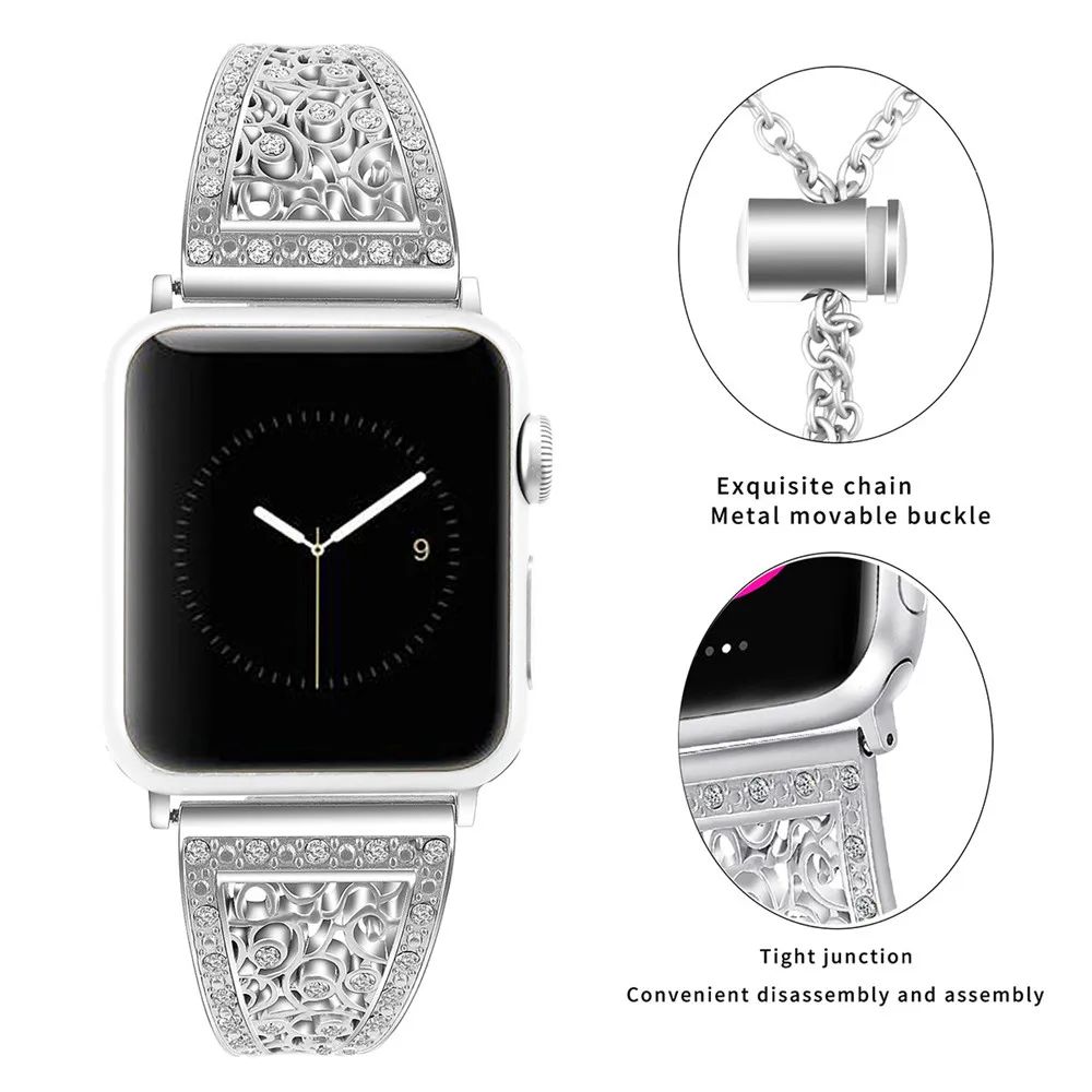 

Premium Watch Strap For Apple Watch Series 6 SE 5 4 3 2 1 Smart Bracelet Hollow Stainless Steel Wrist Band For iwatch 1 2 3 4 5
