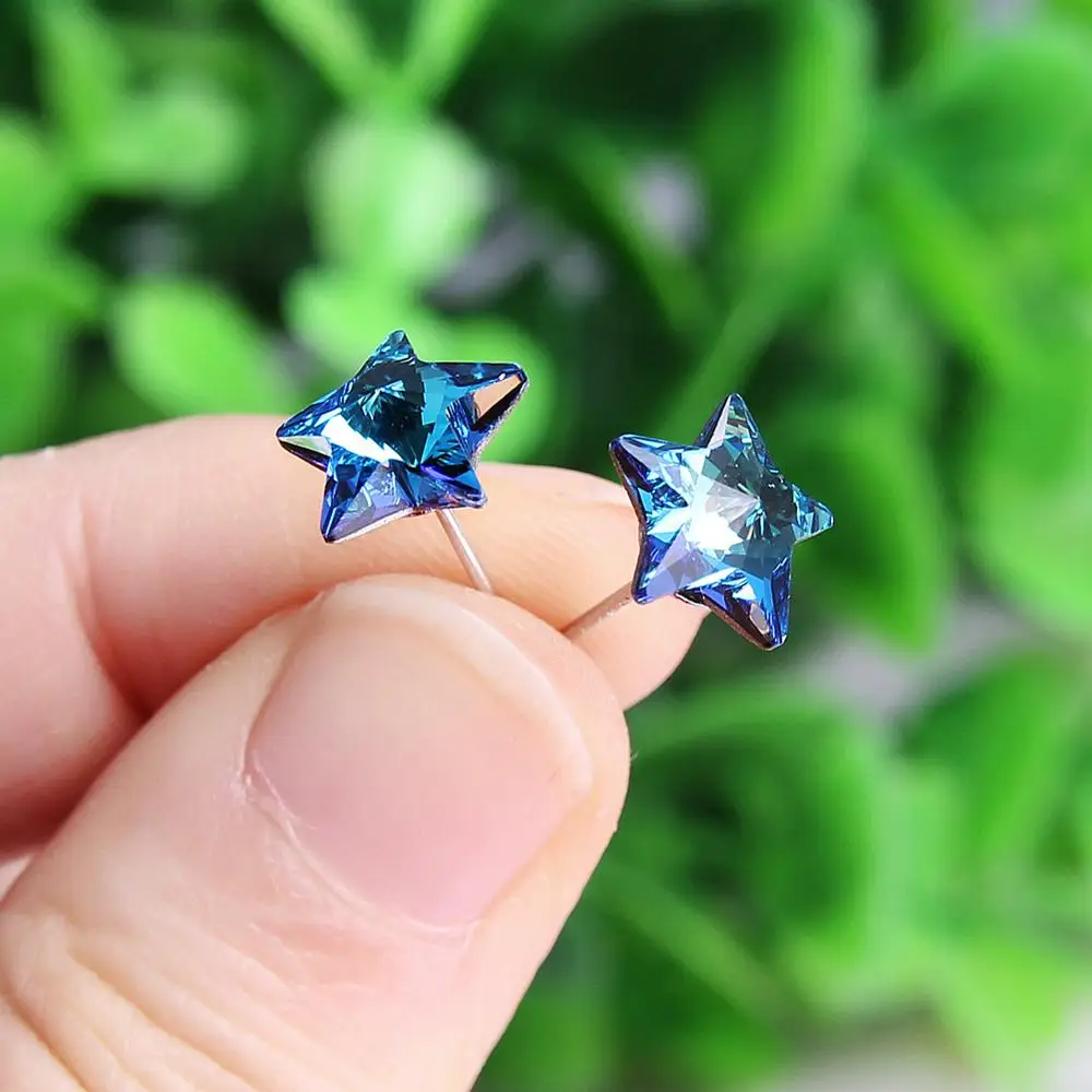 

Silver 925 Jewelry Stud Earrings For Women Gift Blue 4 ColorsStar Sterling Silver Earrings Fashion Jewelry