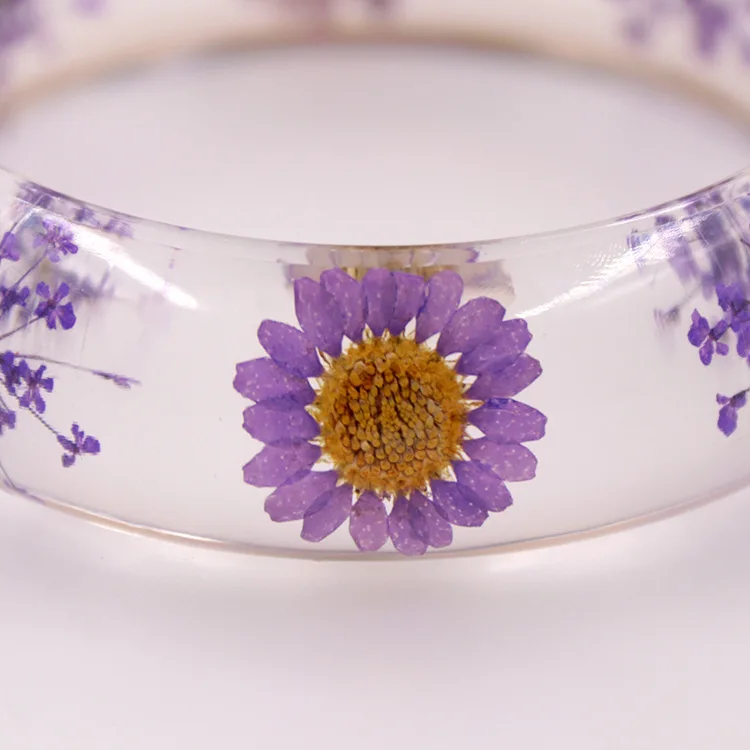 Новый Сушеный Цветок Леди смолы браслет прозрачный настоящий цветок внутри
