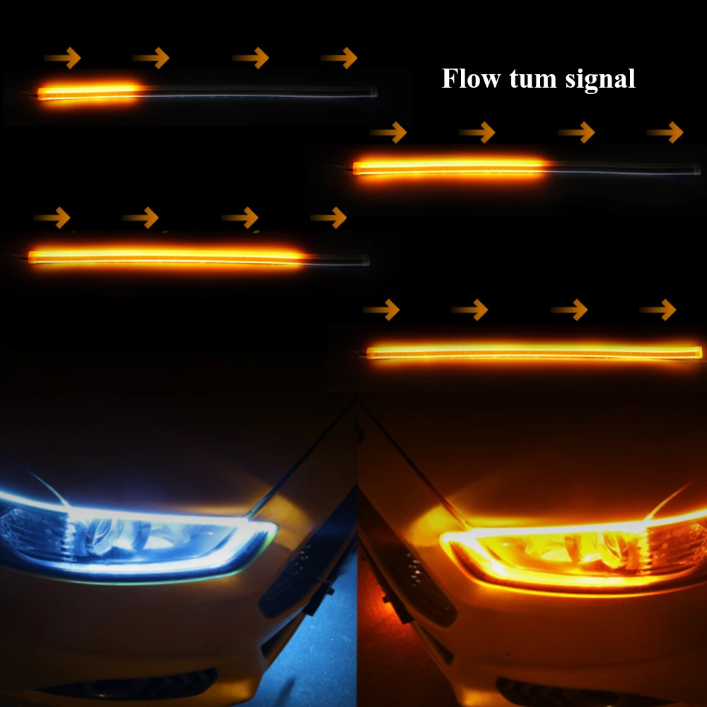 DRL полоска-фара для Фольксваген Гольф ПАССАТ Jetta Tiguan CC Touareg струящаяся Янтарная Автомобильная дневная ходовая лампа светодиодный DRL полоса