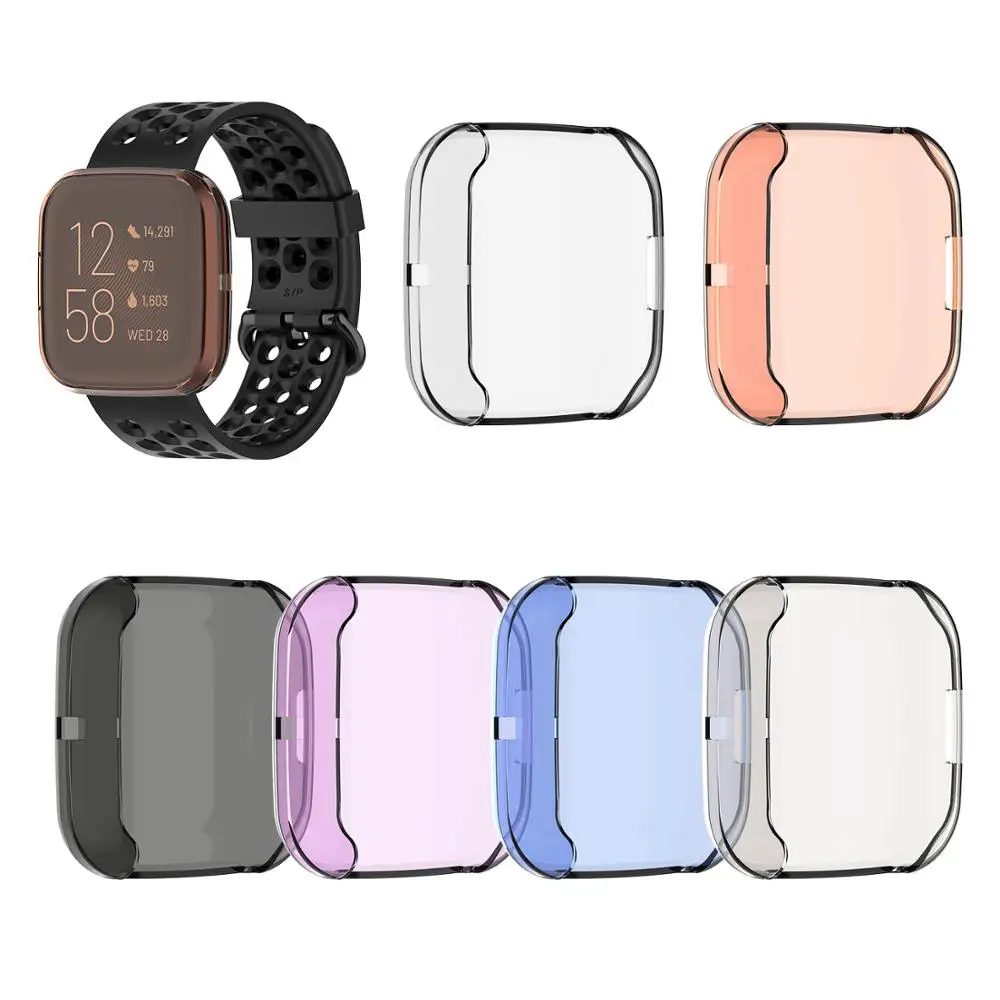 Полный экран Силиконовые серьги Чехол для Fitbit Versa 2 Smartwatch Прозрачный Футляр защитный корпус Сменные аксессуары Чехлы для часов