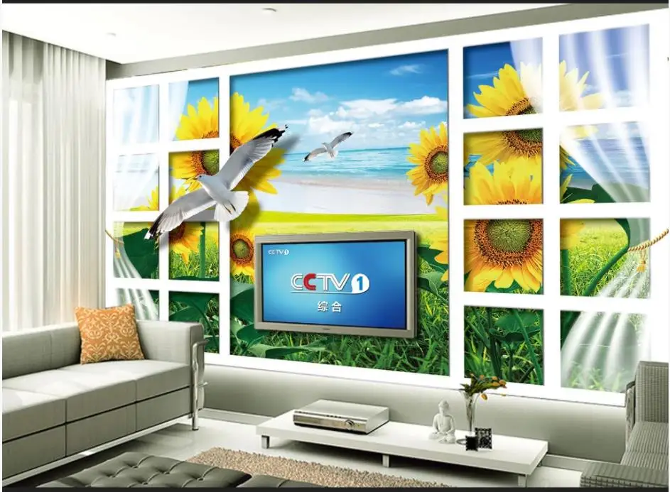 Пользовательские фото обои 3d фрески для стен Подсолнух Чайка из окна декорации