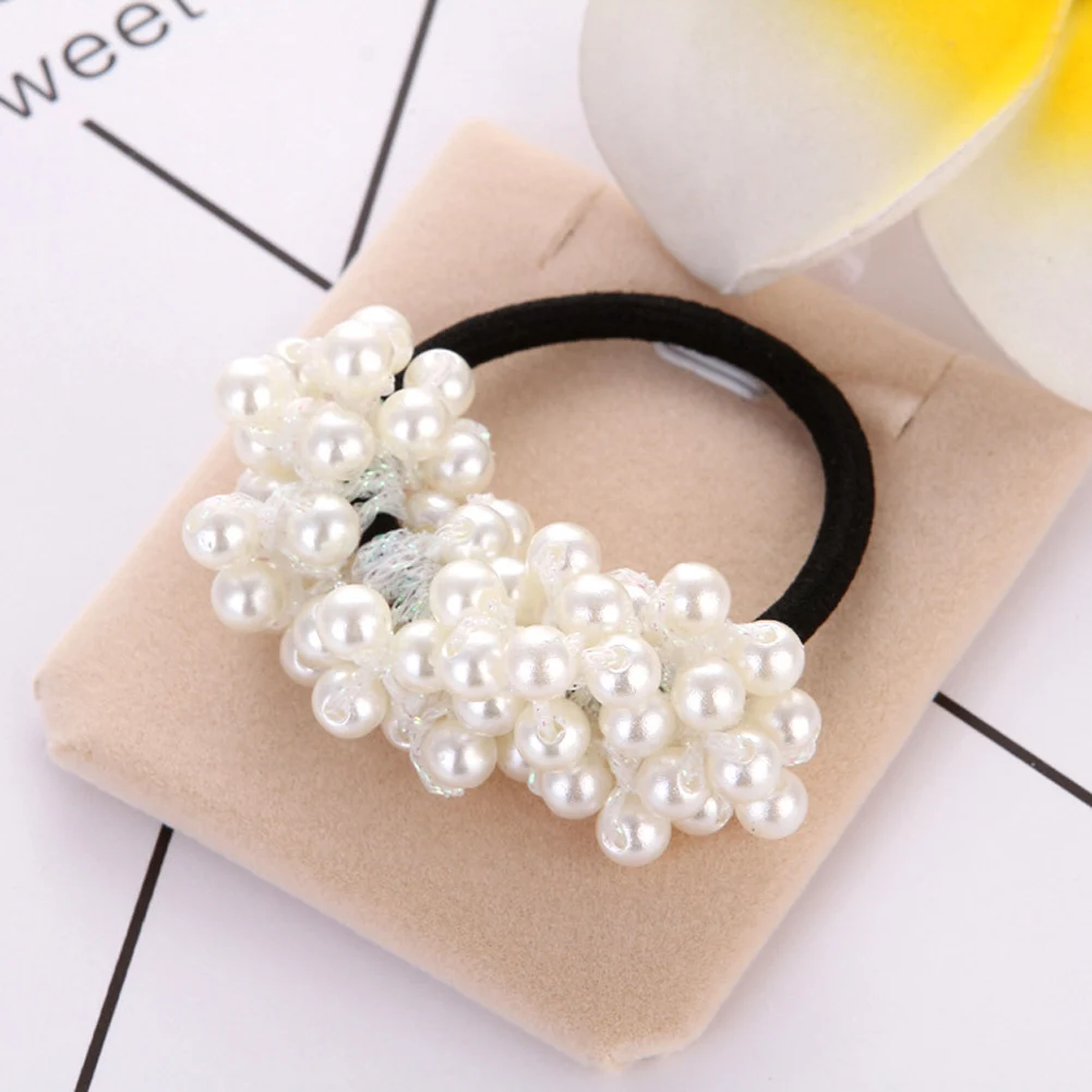 Белый Женские аксессуары для волос с жемчугом бисер повязка для волос "конский хвост" держатель девушки резинки Винтаж эластичные резинки для волос Очелье - Цвет: Белый