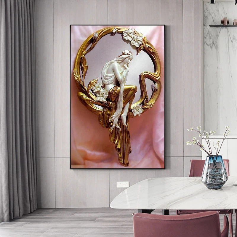 

Abstract Metal Beauty Girl Sculpture Art Canvas Painting Figure Statue Poster and Prints Wall Art Picture Living Room Home Decor