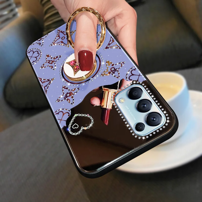 luxury love heart diamond stent with mirror phone case for oppo reno 2 3 4 5 z 3 4 pro r15 17 find x2 p max ultra fashion cover free global shipping