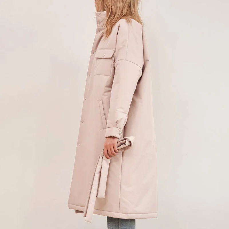 ZOEPO передними карманами парки для женщин со стоячим воротником модные LongCoat